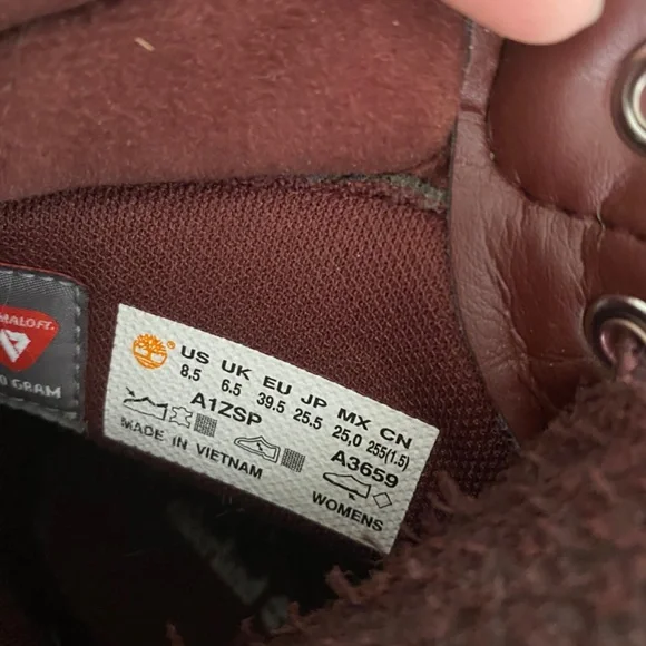 Burgundy Timberland Boots Size 8.5 - Picture 3 of 3